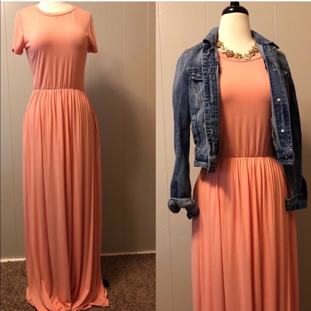 Bright coral maxi dress